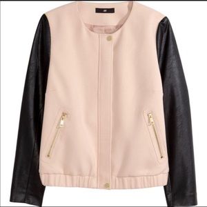 H&M pink with faux leather sleeve jacket